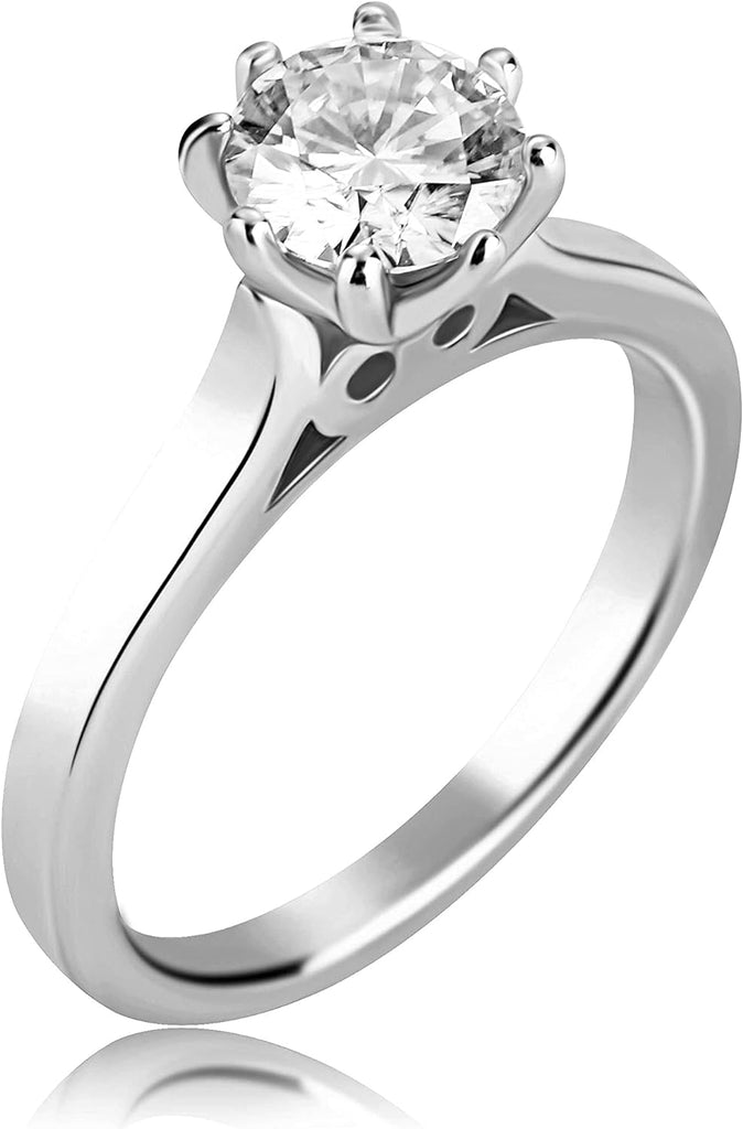 YOSZO Center 1 Carat D Color Moissanite Ring Lab Created Diamond Moissanite Engagement Ring 925 Sterling Silver Round Cut Solitaire Ring for Women, Engagement, Promise, Wedding.