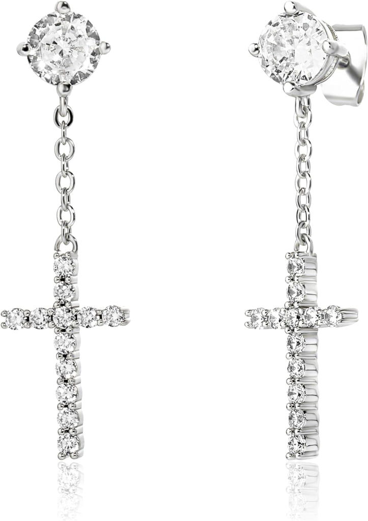 YOSZO Cross Hoop Dangle Earrings 14K Gold 5A+ Cubic Zirconia Cartilage Hypoallergenic Sterling Silver Cross Dangle Drop Earrings For Men Women