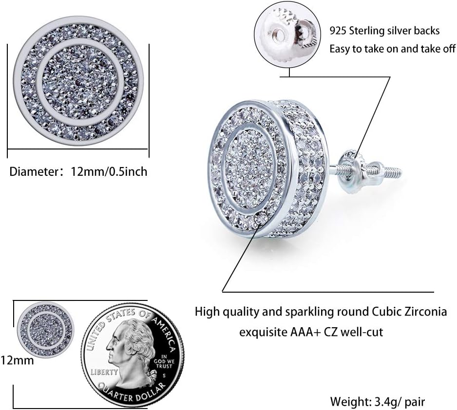 YOSZO Screw Back Earrings 14K Gold Plated 5A+ Cubic Zirconia Cluster Round Diamond Screw On Stud Earrings For Men Women Aretes De Hombre