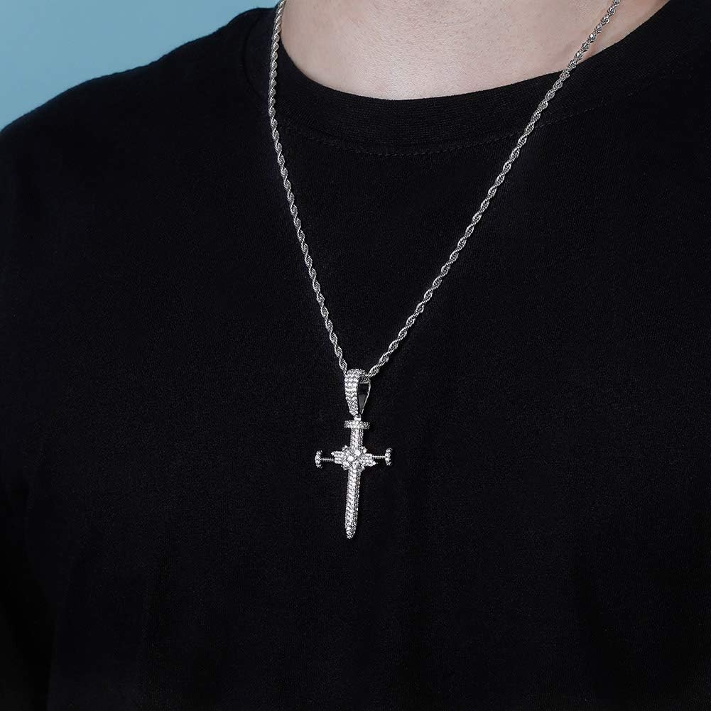 YOSZO Hip Hop Iced Out CZ Nail Cross Necklace 18K Gold Plated Simulated Diamond Pendant for Men