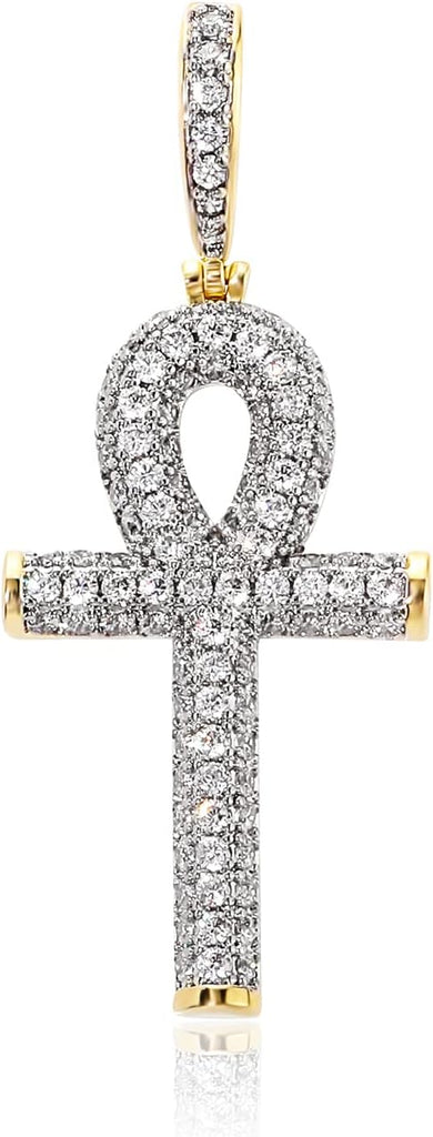 YOSZO Ankh Cross Pendant 18K Gold Plated Fully Iced Out CZ Egyptian Ankh Religious Chain Necklace for Men Women