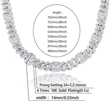 Charger l&#39;image dans la galerie, YOSZO Hip Hop 6 Times 14k Gold Plated 14mm Miami Cuban Link Chains Necklace Iced Out Paved Bling Drip Sharp Edge Cuban with Baguette CZ for Men