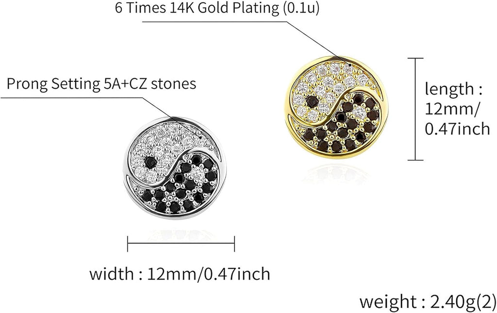 YOSZO Mens Earrings 14K Gold Plated Hypoallergenic Yin Yang Stud Earrings for Men CZ Cartilage Helix Piercing Earring | Tai Chi Earrings