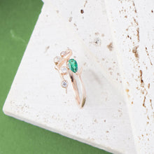 Load image into Gallery viewer, Trendy Ring for Women, 14K Rose Gold Plated 925 Silver Vine Ring with Green Spinel &amp; Zirconia, Nature Inspired Statement Botanical Jewelry Gift for Her