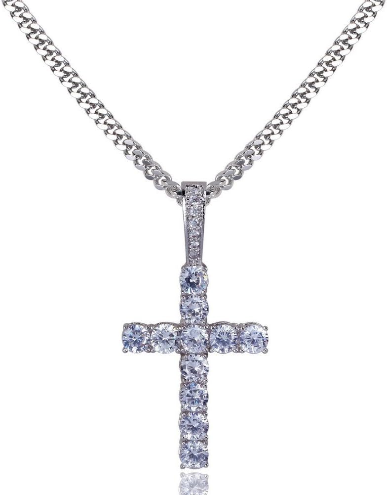 YOSZO Cross Necklace for Men Gold Necklace for Women Gold Heart Cross Jewelry 14K Silver Plated Solid Iced Cubic Zirconia Stainless Steel Pendant Chain