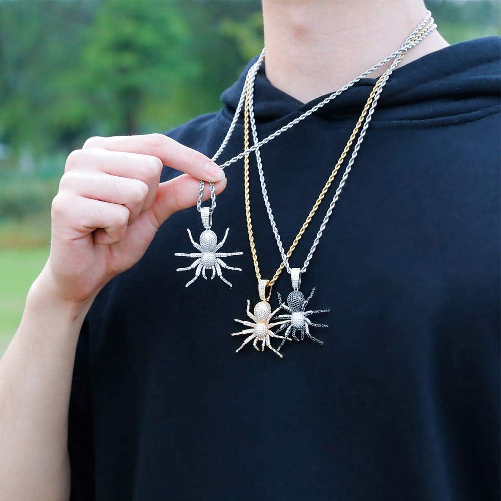 YOSZO  Hip Hop Iced Out Spider Design Pendant Necklace with Micropave Simulated Diamond