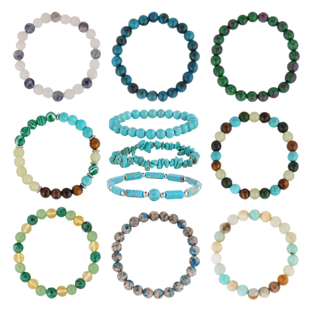 9PCS Healing Crystal Bracelet Set for Women & Men, 8mm Natural Stone Beaded Bracelets for Anxiety Relief, Good Luck & Protection, Unisex Yoga Meditation Spiritual Jewelry Gift