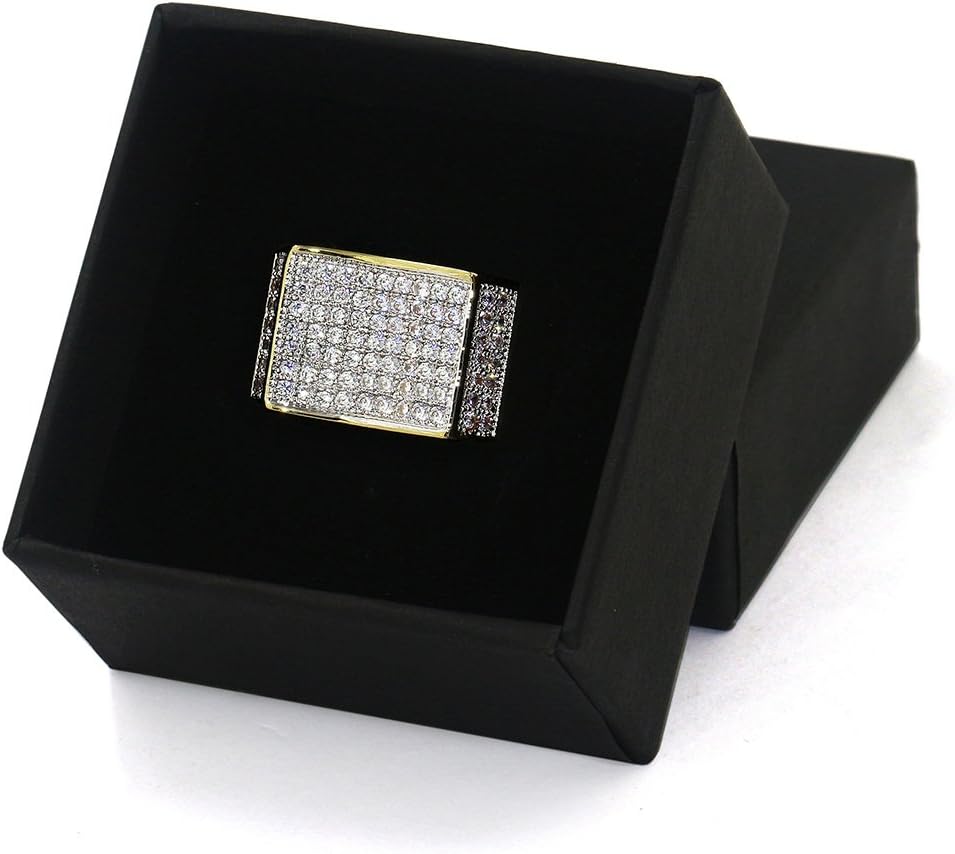 YOSZO 18k Gold Plated Hip Hop Iced Out Square Bling Ring Cubic Zirconia Statement Wedding Band Ring for Women Men