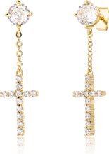 Carica l&#39;immagine nel visualizzatore di Gallery, YOSZO Cross Hoop Dangle Earrings 14K Gold 5A+ Cubic Zirconia Cartilage Hypoallergenic Sterling Silver Cross Dangle Drop Earrings For Men Women