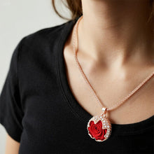 Load image into Gallery viewer, Rose Flower Pendant Necklace Rose Gold Plated Copper Crystal Zircon Floral Charm Chain Elegant Jewelry Gift for Women