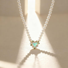 Load image into Gallery viewer, Pearl &amp; Opal Heart Necklace for Women, 14K Gold Plated 925 Sterling Silver, Adjustable Chain with Iridescent Opal &amp; Multi-Color Zirconia, Luxury Birthstone Jewelry Gift