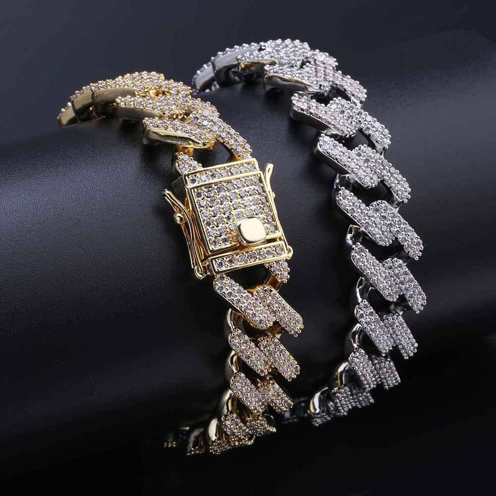 YOSZO Hip Hop 14mm Miami Cuban Link Chains Fully Iced Out Bling CZ Rapper Bracelet for Men