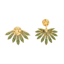 Load image into Gallery viewer, Stud Earrings for Women, 14K Gold Plated Sterling Silver Leaf Shape Earrings with Green Zircon, Tropical Rainforest Collection, Minimalist Nature Inspired Jewelry Gift