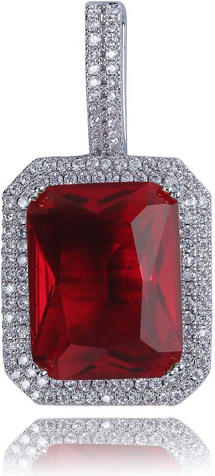 YOSZO Hip Hop 6 Colors Solitaire Pendant Cubic Zirconia Halo Pendant Necklace with Solid Back…