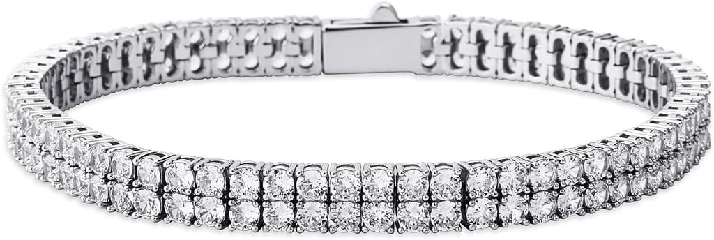 YOSZO 2 Row Tennis Bracelet Iced Out Bling Cubic Zirconia Lab Simulated Diamond Bracelet14K Gold Plated Wrist Chain Hip Hop Jewelry for Men Women