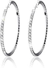 Laden Sie das Bild in den Galerie-Viewer, YOSZO Big Large Iced Out Hoop Cuff Circle Earrings Gold or Rhodium Plated Cubic Zirconia Inlaid Hypoallergenic Tennis Earrings For Women-Silver 8CM