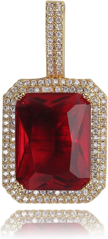 YOSZO Hip Hop 6 Colors Solitaire Pendant Cubic Zirconia Halo Pendant Necklace with Solid Back…