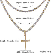 Charger l&#39;image dans la galerie, YOSZO 18K Gold Plated Iced Out Cubic Zirconia Classic Ankh Nail Mini Cross Egyptian Pendant Necklace Hip Hop Jewelry for Men Women with Stainless Rope Chain