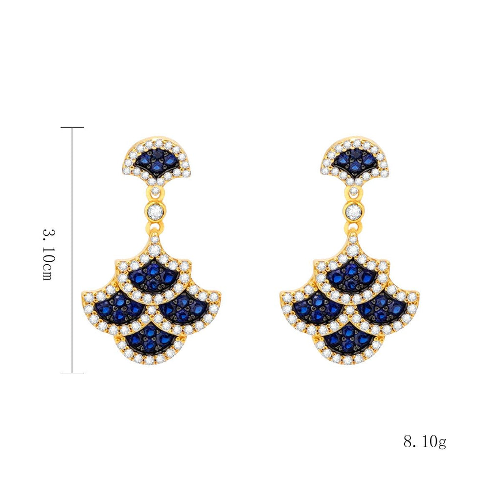 Scale & Wave Earrings for Women, 14K Gold Plated 925 Sterling Silver, Blue & White Zirconia Scale Design, Hypoallergenic Statement Earrings for Sensitive Ears, Meaningful Gift for Friends