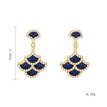 Load image into Gallery viewer, Scale &amp; Wave Earrings for Women, 14K Gold Plated 925 Sterling Silver, Blue &amp; White Zirconia Scale Design, Hypoallergenic Statement Earrings for Sensitive Ears, Meaningful Gift for Friends
