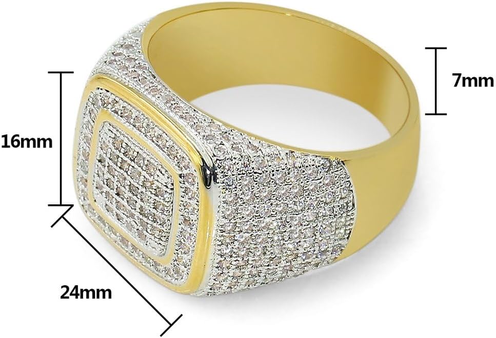 YOSZO Men Ring 14K Gold Cluster Iced Out Lab Simulated Diamond Band Micropave Bling Ring for Women