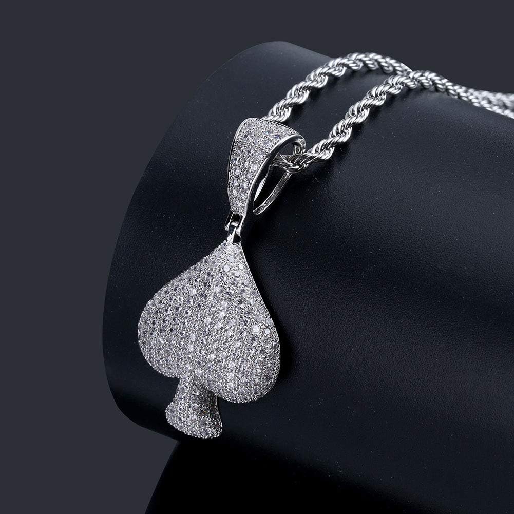YOSZO Iced Out Club Diamond Heart Spade Playing Cards Simulated Lab diamonds Pendant Necklace