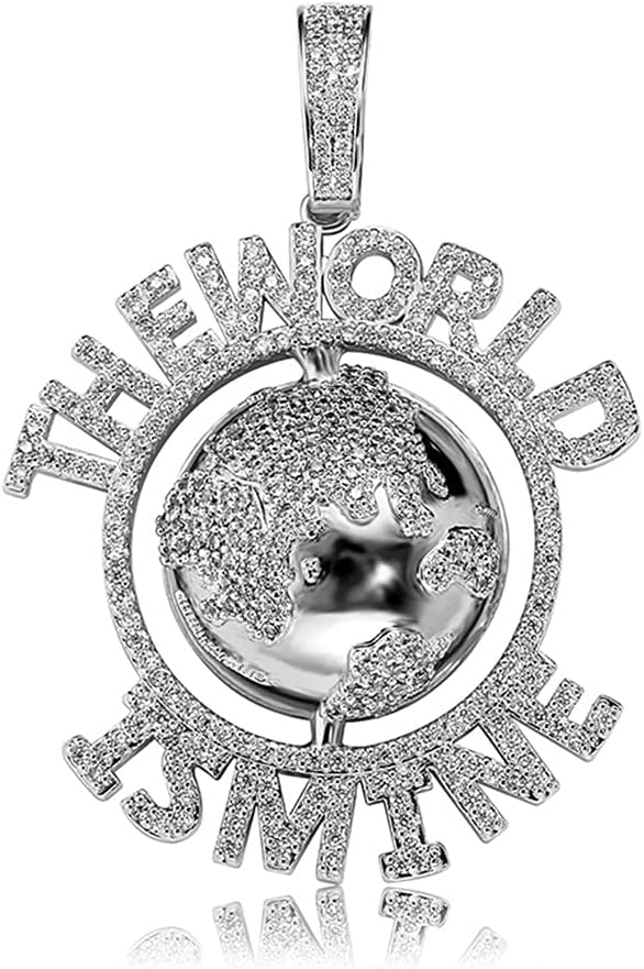 YOSZO The World Is Mine Pride Pendant with 24''Rope Chain Necklace, 14K Gold Plated Hip Hop Creative Charm Jewelry for Unisex