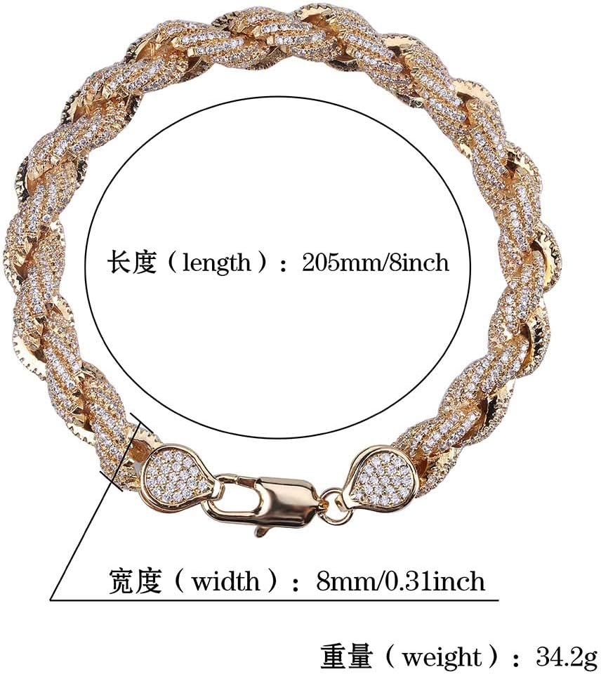 YOSZO 18K Gold Plated Hip Hop Iced out Lab Diamond Rope Chain Necklace Bracelet for Men