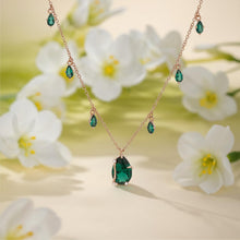 Load image into Gallery viewer, Dainty Necklace for Women, Rose Gold Plated S925 Sterling Silver Chain with Green Gemstone Teardrop Pendant, Adjustable Minimalist Birthstone Gift for Her