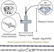 Carica l&#39;immagine nel visualizzatore di Gallery, YOSZO Solid Baguette Cross Chain 14K Gold Plated Iced out Pendant Necklace for Men and Women Religious Jewelry