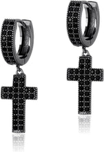 Carregar imagem no visualizador da galeria, YOSZO Cross Hoop Dangle Earrings 925 Sterling Silver 5A+ Cubic Zirconia 14K Gold Hypoallergenic Cross Hoop Cuff Huggie Drop Earrings For Men Women