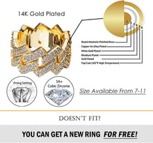 Laden Sie das Bild in den Galerie-Viewer, YOSZO Engagement Ring Men Gold Cuban Link Ring Wedding Band Iced Out 14K Gold Plated 14mm Punk Cubic Zirconia Gold Jewelry Gifts