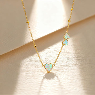 Asymmetric Opal Heart Necklace for Women, 14K Gold Plated 925 Sterling Silver,  Heart Opal Design with Adjustable Chain, Delicate Romantic Daily Jewelry