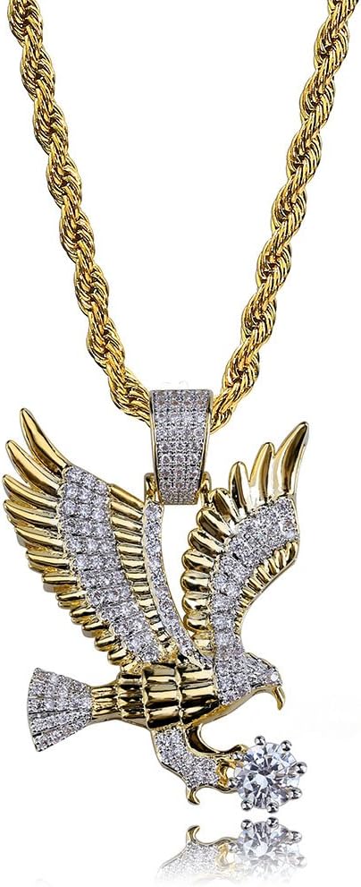 YOSZO Goat Chain Gold Necklace for Men Eagle Chain Rope Iced out Cubic Zirconia 14K Gold Plated Stainless Steel Necklace 24" Birthday Gifts