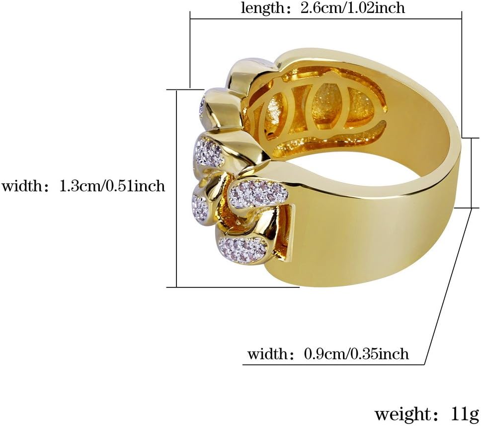 YOSZO 18K Gold Plated ICED Out CZ Cuban Link Band Mens Bling Rhodium Ring Hip Hop