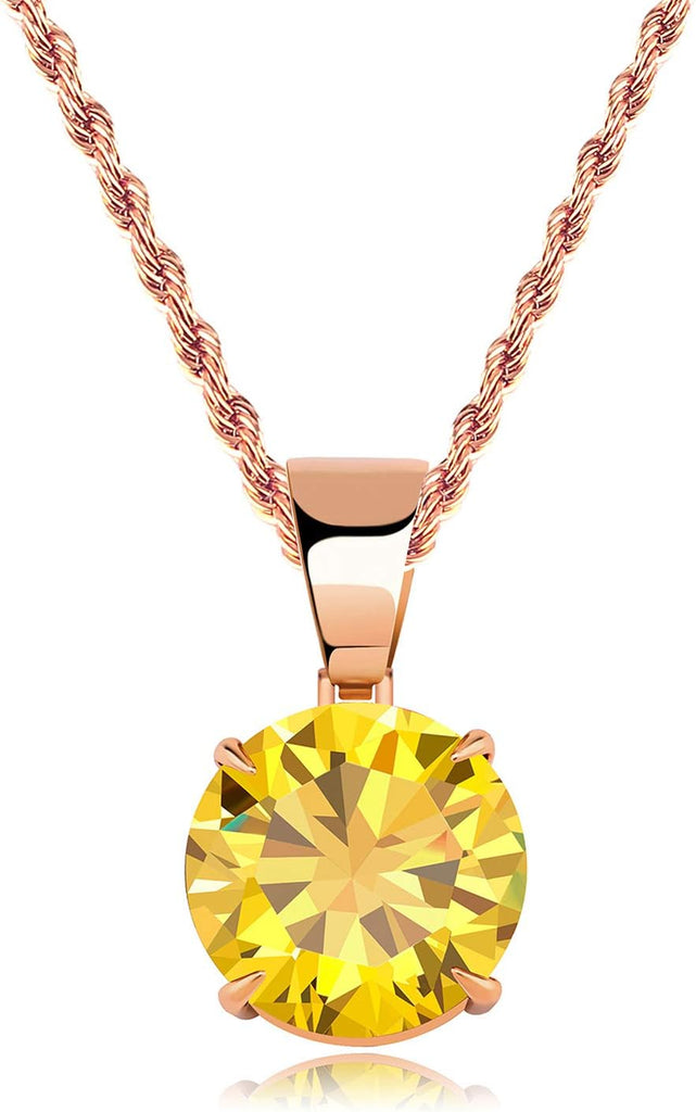 YOSZO 15MM 4 Colors Solitaire Colorful Cubic Zirconia Pendant Necklace for Women Elegant Jewelry with Stainless Steel Rope Chain