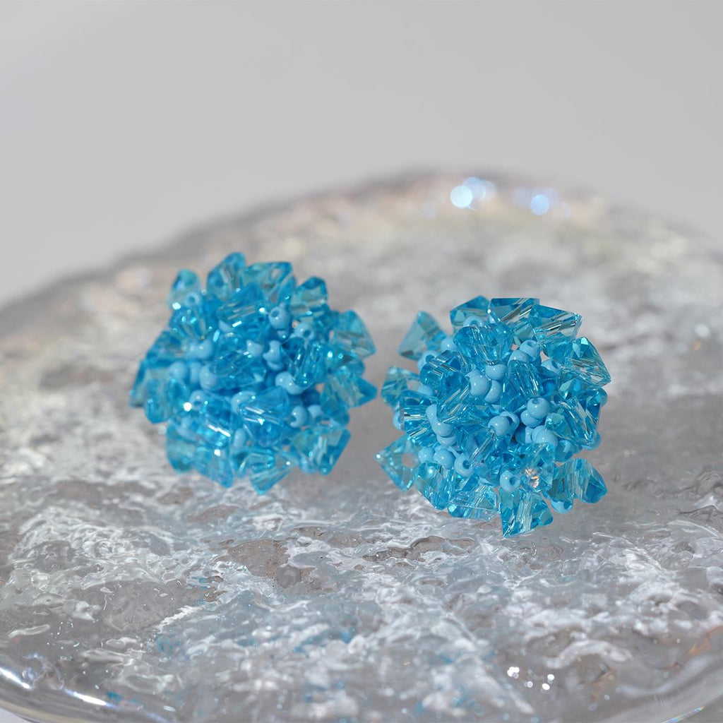 【Beaded Flower Stud Earrings】Handmade 3D Cluster Earrings (Pink/Blue/Yellow/White),Casual Style