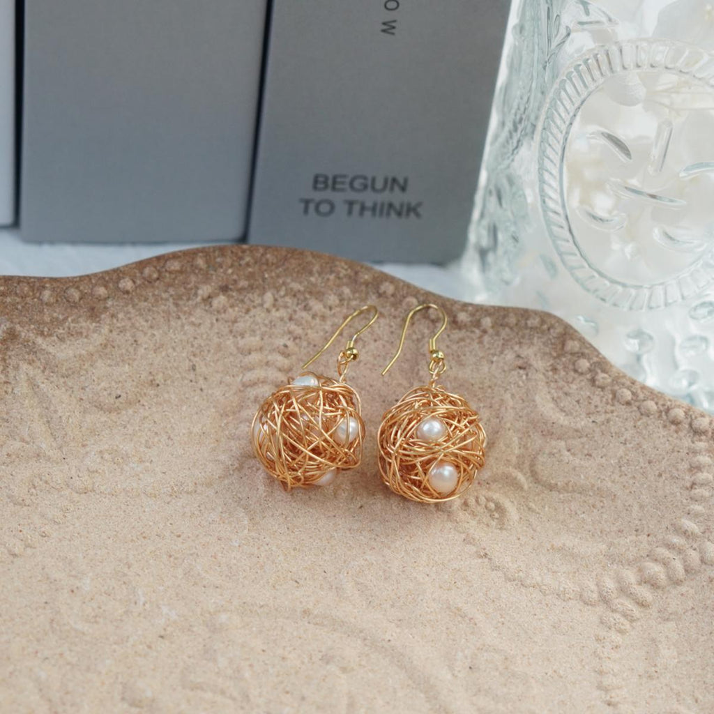 【Earrings】Natural Inspired Bird's Nest Pearl Earrings, Delicate & Luxury Style for Fashion Women