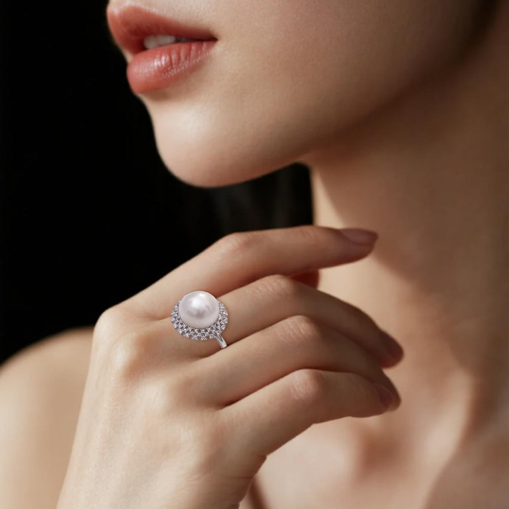 【Ring】Silver Pearl Zircon Ring Natural Freshwater Pearl Jewelry Gift Elegant Minimalist Design Versatile Daily & Formal Wear for Women Seeking Timeless Elegance