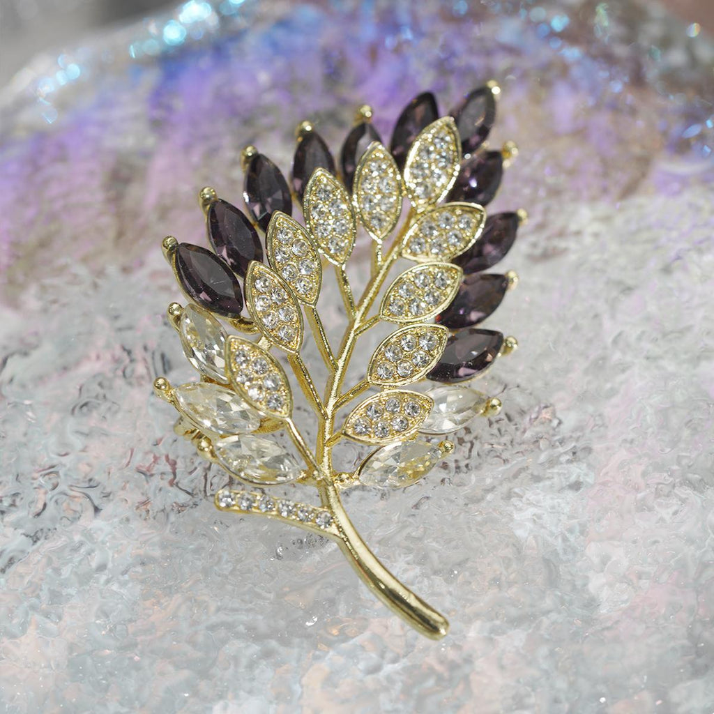 Kerongsang besar bahu Kristal Botani, Bersalut Emas, Rekaan Anggur, Daun Ungu dan Jelas, Penyata Elegan, Untuk Pencinta Gaya