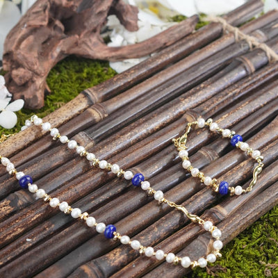 【Necklace&Bracelet】Elegant Retro Necklace/Bracelet with Pearl&Lapis Lazuli for Women,Ideal for Daily Wear and Gifting