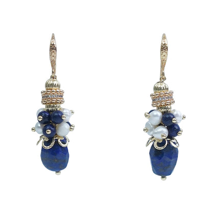 【Earrings&Necklace】Elegant Lapis Lazuli & Pearl Jewelry Set for Graceful Women, Charming Blue-White Design