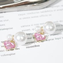 Load image into Gallery viewer, 【Drop Earrings】Alloy Pearl &amp; Pink Heart Zircon Studs,Gold-Edged Heart Drop for Girls