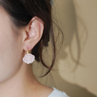 【Hook Earrings】Rose Earrings with Crackle Texture,  Vintage Floral Design for Girls