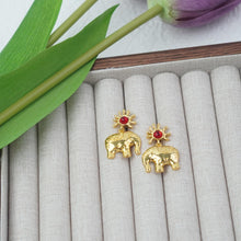 Load image into Gallery viewer, 【Drop Earrings】Gold Plated Cute Elephant Earrings with Red Gem, Playful Retro Style for Fashion Lovers