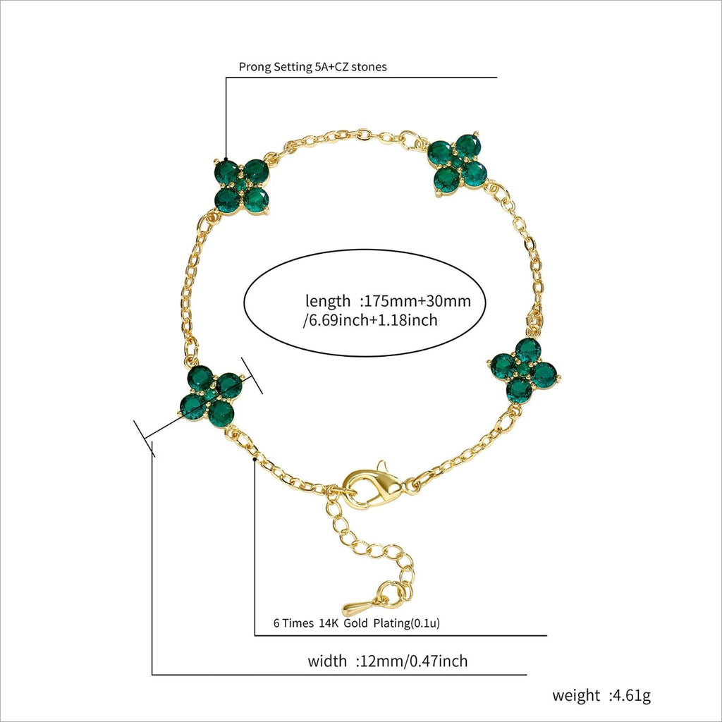 Lucky Four Leaf Clover Gold Chain Bracelet for Women, 14K Gold Plated Adjustable Clover Bracelet, Elegant Green Clover Jewelry Gift for Valentine's Day & Mother's Day