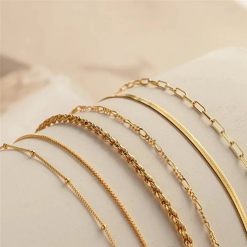 6Pcs Gold Color Bracelet Set Boho Retro Thick Twist Cuban Chain Bracelet for Women Quality Jewelry Gifts