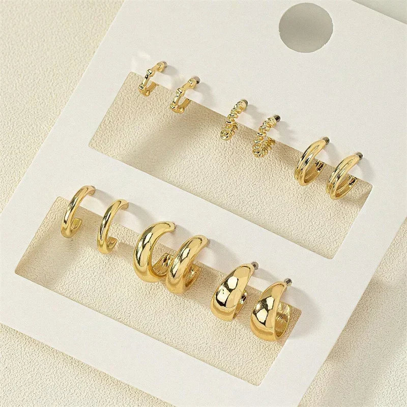 6Pcs Trendy Stainless Steel Gold Round Hoop Earrings For Women Simple Fashion Geometric Drop Earring Set Jewelry Party Gifts