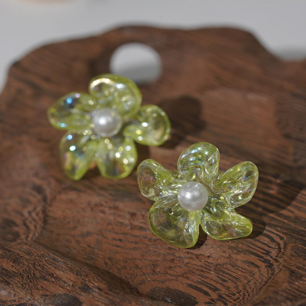 Anting-anting Stud, Rekaan Kelopak Berwarna-warni, Mutiara Tiruan, Gaya Manis dan Romantik, Sesuai untuk Kanak-kanak Perempuan