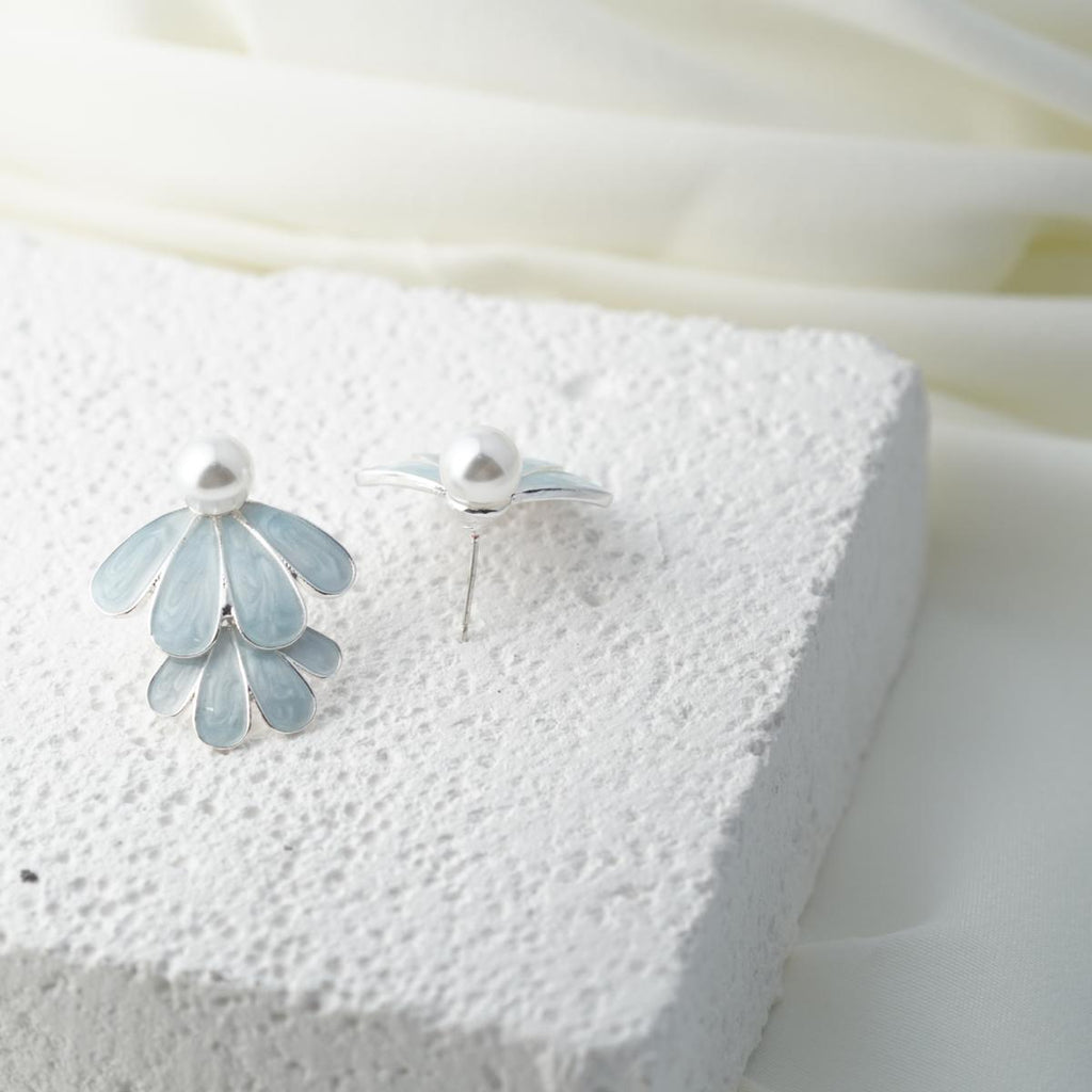 【Stud Earrings】Blue Petal & Pearl Flower Earrings, Fresh & Romantic, Ideal for Women Loving Nature - Inspired Styles